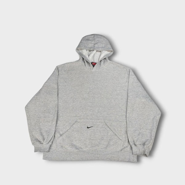 Vintage Nike 90s grey hoodie centre swoosh sweatshirt - Men's Size Small