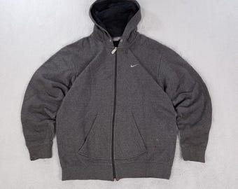 Felpa vintage con cappuccio e cerniera grigia da uomo Nike, taglia media