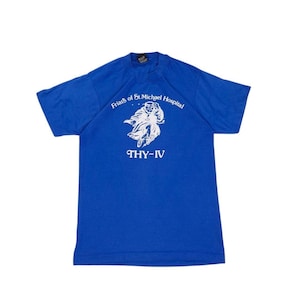 Vintage single stitch 90s blue tshirt graphic print tee mens size small