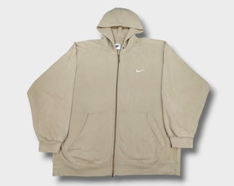 Vintage Nike 90s beige zip up hoodie sweatshirt - Men's Size XXL