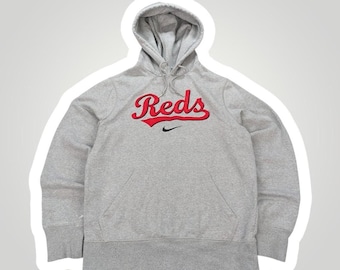 Vintage Nike y2k grauer Center Swoosh Cincinnati Reds Hoodie Herren klein