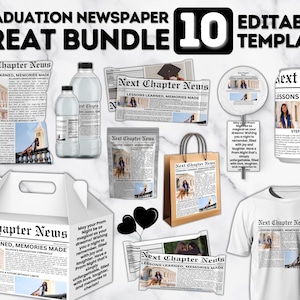 Newspaper Graduation Chip Bag- Editable Senior Graduate Party Decor, Personalized Treat Party Favors, Printable Prom Canva Template Download