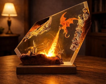 Fire Breathing Dragon Resin Lamp, Fantasy Dragon Night Light, Handmade Table Lamp, Gaming Room Decor, Unique Gift for Him, Halloween Decor