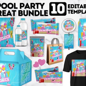 Pool Birthday Party Party Bundle Kit, Template Printable, Summer Birthday chip bag, kids Editable labels, printable wrapper, editable favors