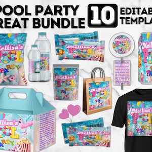 Pool Birthday Party Party Bundle Kit, Template Printable, Summer Birthday chip bag, kids Editable labels, printable wrapper, editable favors