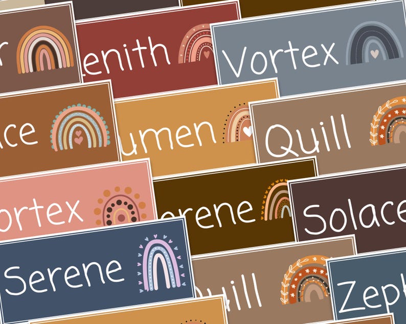 Earthy Boho Rainbow Student Desk Plates Classroom Name Decor Plates