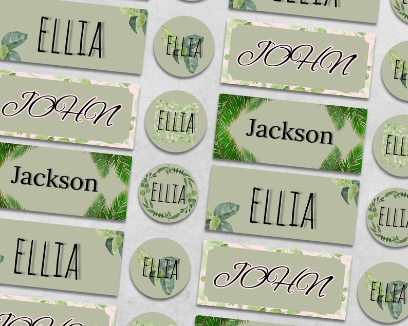 Classroom Name Tags Template Eucalyptus Greenery Botanical Editable