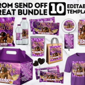 Prom Send Off Treat Packaging, Prom Template Bundle, Pink & Silver Prom Send Off Treats, Canva Party Bundle, Custom Water Labels, Chip Bag