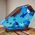 Orca & Sea Turtle Resin Lamp, Ocean Diorama Night Light, Handmade Epoxy LED Lamp, Whale Ocean Decor, Gift for Mom, Coastal Home Light