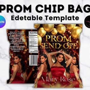 Red and Gold Prom Send Off Chip Bag: Editable Template (Digital Download)