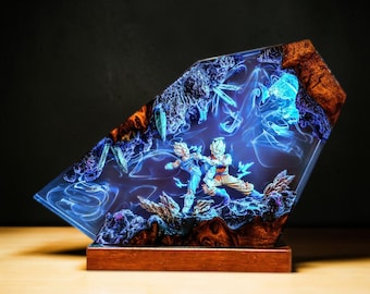Anime-nachtlamp, handgemaakt epoxy-nachtlampje met houten basis, aangepaste led-bureaulamp, uniek animecadeau voor hem