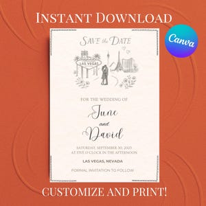 Las Vegas Hochzeit Save the Date Vorlage Skizze Vegas Elopement Ziel Hochzeitskarte Bearbeitbar Sofort Download