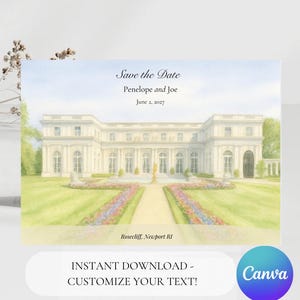 Roseriff Mansion Save the Date Newport RI Hochzeitseinladung Aquarell Malerei Digitale Vorlage Rhode Island Custom Save the Datese