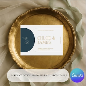 Navy Blue Wedding Invitation Suite Editable Canva Template Gold Wedding Invite Set Save the Date Card Printable Elegant Wedding Invitations