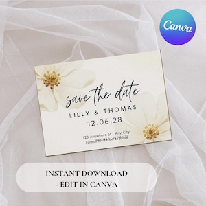 Save the Dates Instant Download Floral Wedding Watercolor Editable Invitation Canva Template Wedding Stationary Custom Engagement Announce