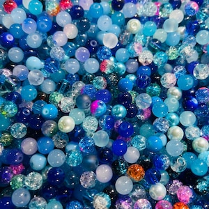 Sopa de cuentas de vidrio Noche Estrellada, Cuentas de vidrio azules, Cuentas de vidrio, Sopa de cuentas, Confeti de cuentas, Mezcla de cuentas, Mezcla de cuentas azules, Cuentas craqueladas, Cuentas de dos tonos
