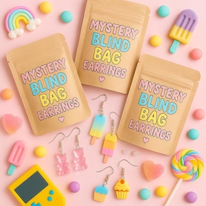 Mystery Earring Blind Bag Dangle Earrings | Charm | Alloy | Acrylic | Fun | Fruits | Sweets | Treats | Candy | Summer | Game | Mix | Bundle