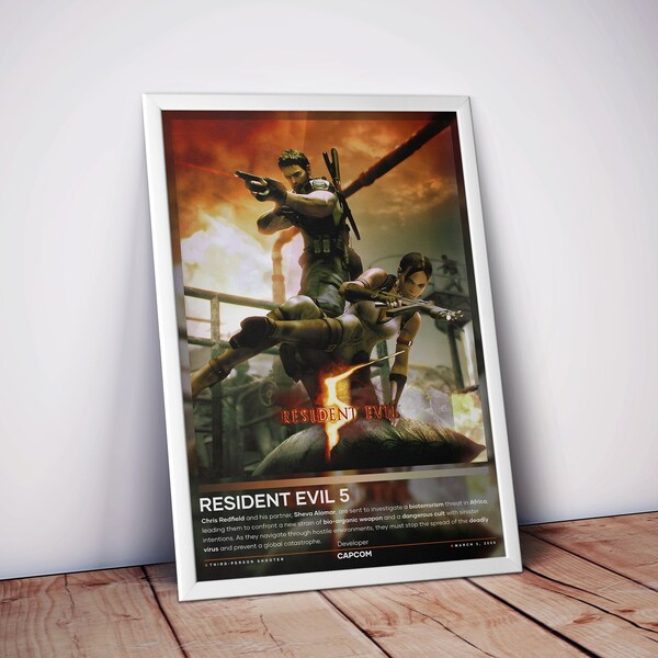 Resident Evil 5 Poster, Gaming Posters, 4 Colors, Video Game Posters, High-Quality Poster Print, Fast Shipping, Gamer Gifts, Wall Decors