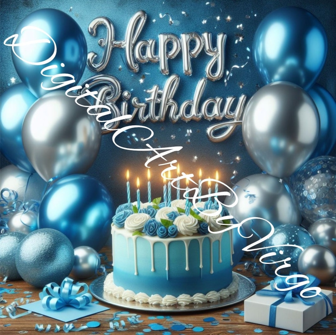 3 Happy Birthday Blue and Silver Designs - Etsy