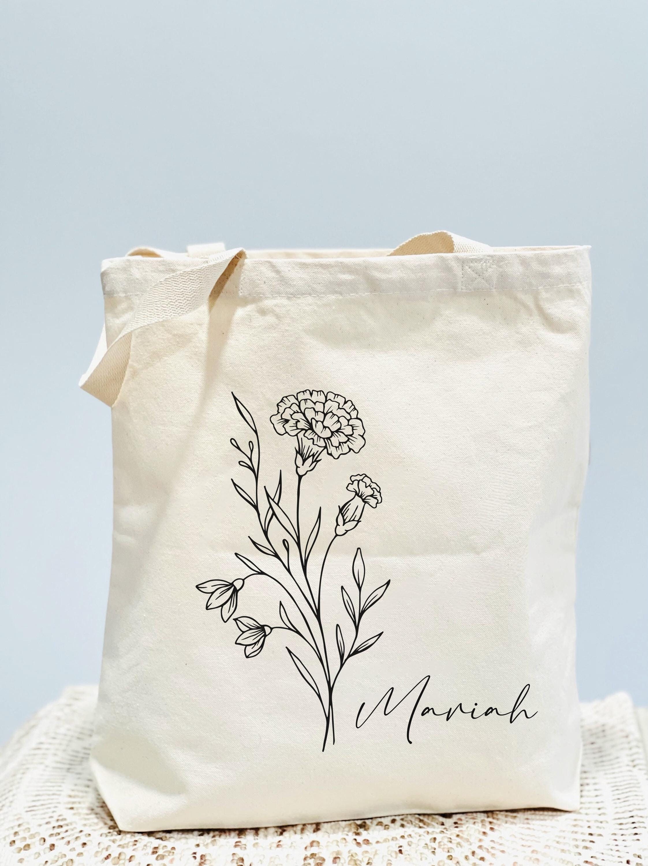 Personalized Birth Month Flower Canvas Tote Bag for Every Use Bach party Bridesmaid Gifts Gift for Mother Birthday gift roommate gifts