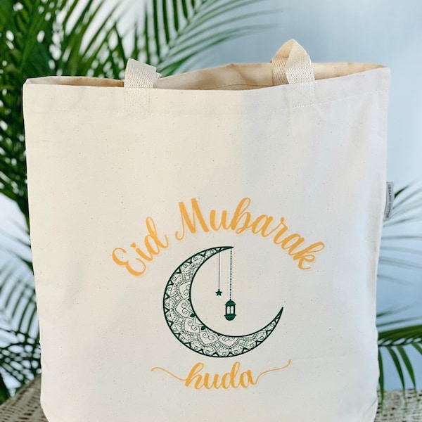 Personalized Eid Mubarak Canvas Tote Bag for Eid Everyday Use Eid gifts Gifts for friends and family