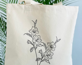 Personalized Birth Month Flower Canvas Tote Bag for Every Use Bach party Bridesmaid Gifts Gift for Mother Birthday gift roommate gifts