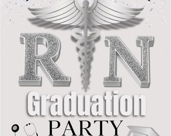 Invitación a fiesta de graduación de enfermería: Plantilla editable de Canva (descarga digital)