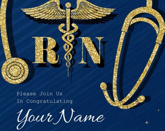 Plantilla de invitación a la graduación de enfermería: RN, BSN (descarga digital)