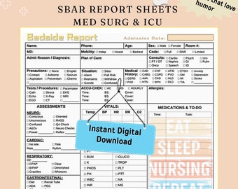 Plantilla de informe de enfermería SBAR: UCI de cirugía médica, regalo divertido para enfermeras (PDF imprimible)