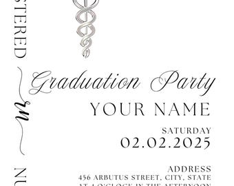 Plantilla de invitación para graduación de enfermería: RN, BSN (descarga digital) Diseño minimalista