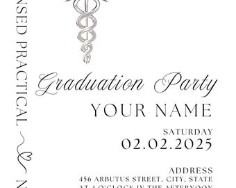 Plantilla de invitación de graduación de LPN: Anuncio de enfermería (descarga digital) con diseño minimalista.