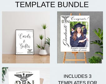 Plantillas para fiesta de graduación de enfermería: Invitación y firma (descarga digital)