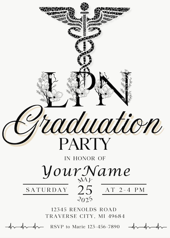 LPN Nurse Graduation Party Invitation | Licensed Practical Nurse Grad Invite Template