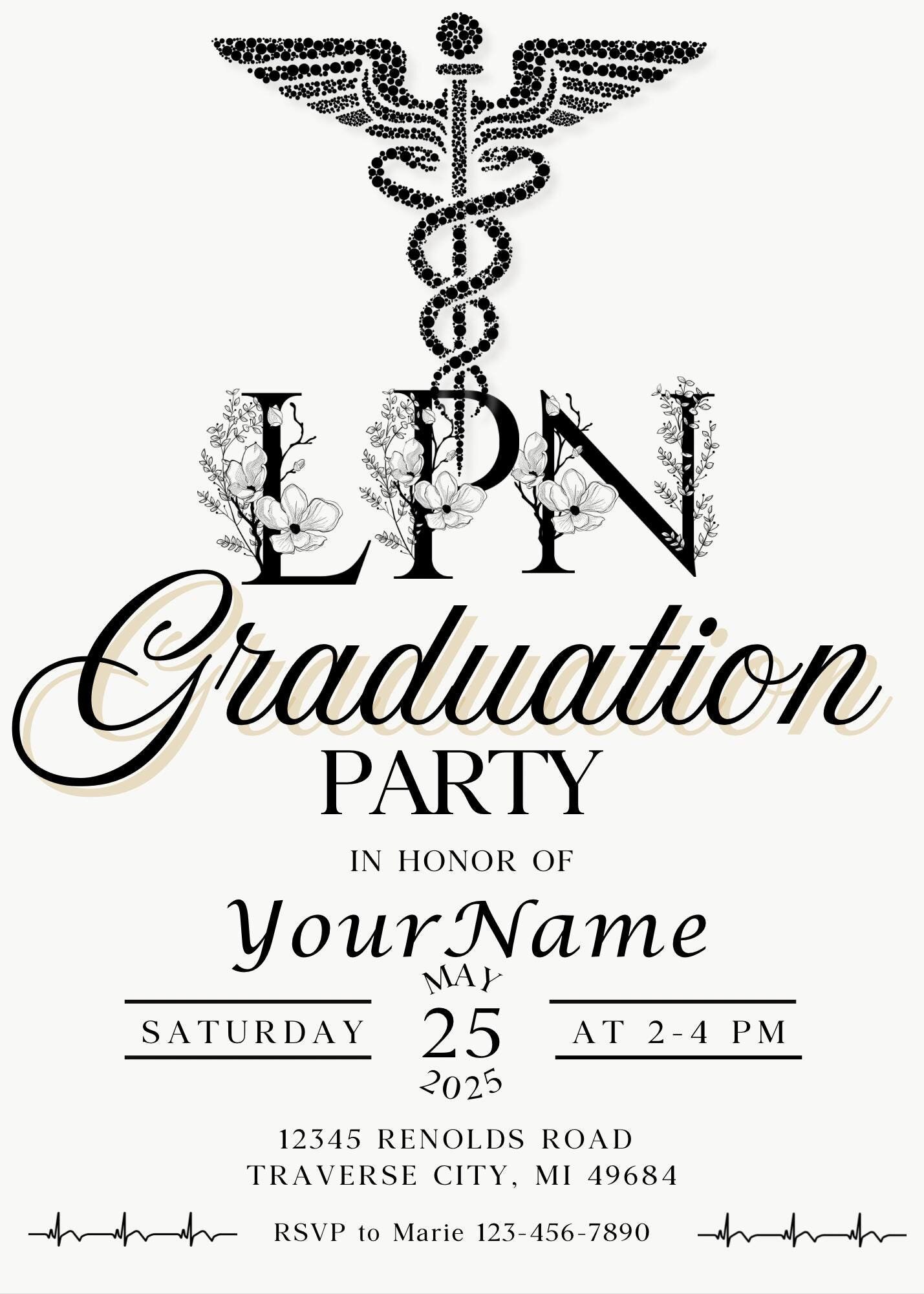 LPN Nurse Graduation Party Invitation | Licensed Practical Nurse Grad Invite Template