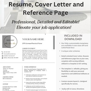 LPN Nurse Resume Template Bundle: Cover Letter & Reference (Canva Editable, Digital Download)