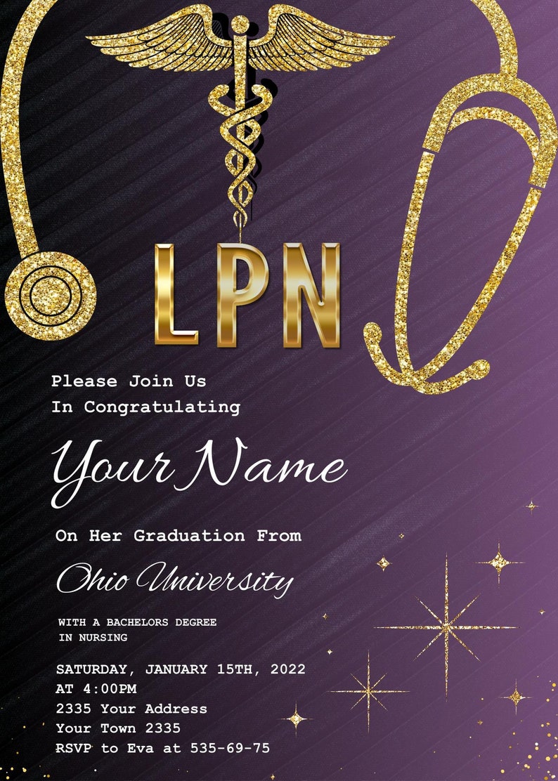 LPN Graduation Invitation Template: Nurse Announcement (digital ...