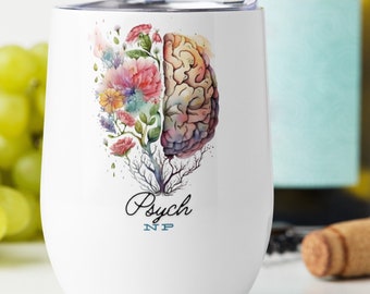 Psych NP Wine Tumbler: Watercolor Brain Floral Design