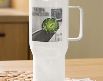 Taza de viaje de investigación clínica personalizada con asa de acero inoxidable de 25 oz