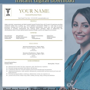 Mall för CV för LPN-sjuksköterska: Personligt brev och referens (US Letter) (digital nedladdning)