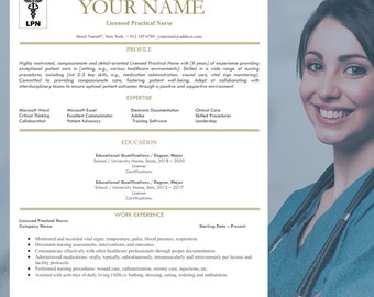 Plantilla de currículum de enfermería LPN: Carta de presentación y referencia (Carta estadounidense) (Descarga digital)