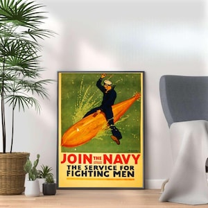 WWII Navy Recruitment Poster: Vintage Military Wall Art