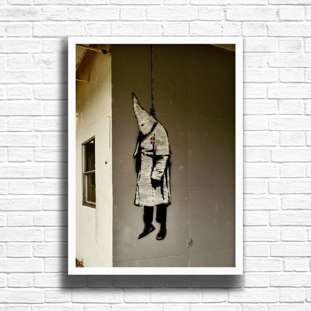 Banksy Hanging KKK Graffiti Art Print, Urban Street Art, Framed
