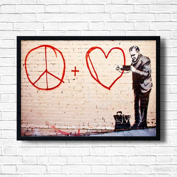 Banksy Peaceful Heart Doctor Print, Graffiti Wall Art, Urban Street Art, Poster print on canvas textured fine art photo paper, frame options