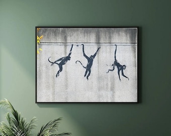 Banksy Three Monkeys Print: London Street Art, Urban Graffiti