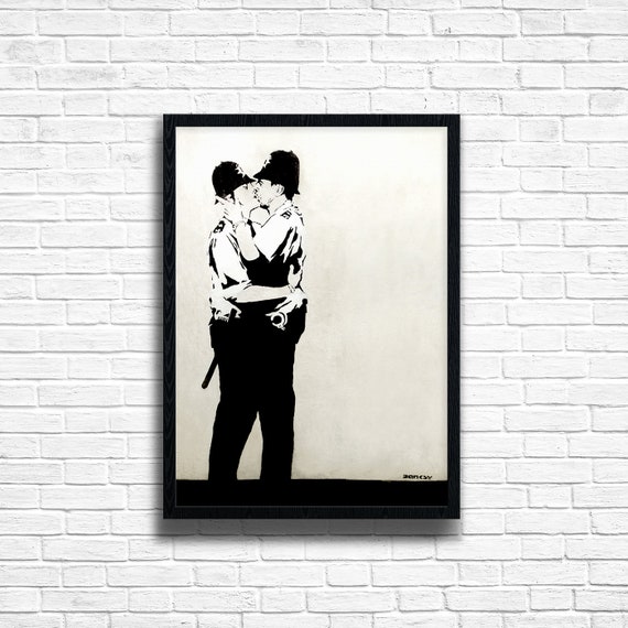 Banksy Kissing Coppers Print: Urban Graffiti Art on Canvas - Etsy