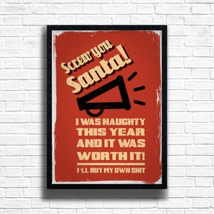 Screw You Santa Art Print: Funny Retro Christmas Decor