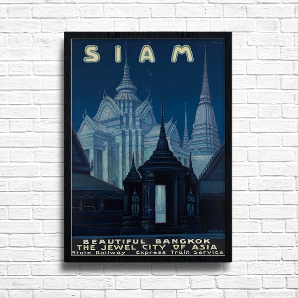 Retro Wanderlust: Thailand Siam Bangkok Vintage Travel-Inspired Art Prints for Timeless Adventures on special canvas textured fine art paper