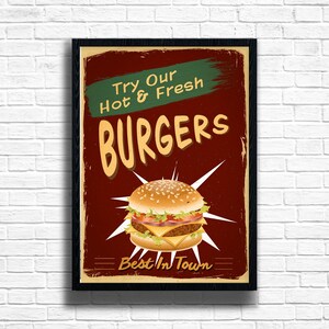 Retro Burger Art Print: Funny Vintage Diner Wall Decor