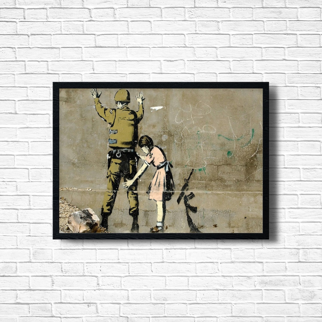 Banksy Girl Searching Soldier Graffiti Print: Urban Street Art