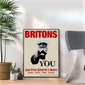 WWII Propaganda Poster Print: Britons Join Your Army, Retro Wall Art